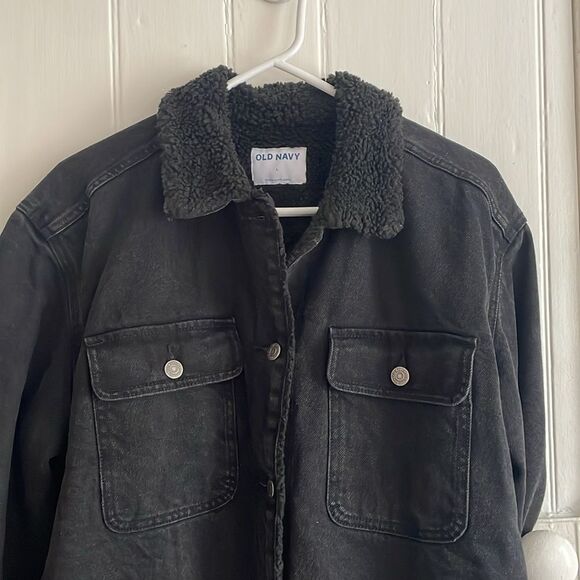 Old Navy Black Sherpa Lined Denim Jacket - Picture 3 of 5